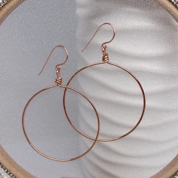 Artisan Hammered Copper Hoop Earrings 2” - Picture 12 of 12